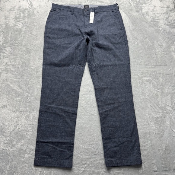 New J. Crew 770 Straight Fit Pants Men 34x30 Blue Navy Brushed Twill Plaid Chino